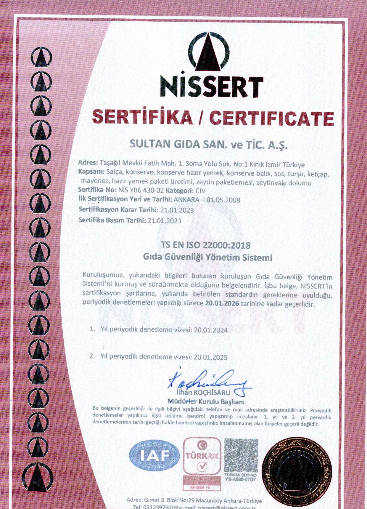 Nissert - TS EN ISO 22000:2018